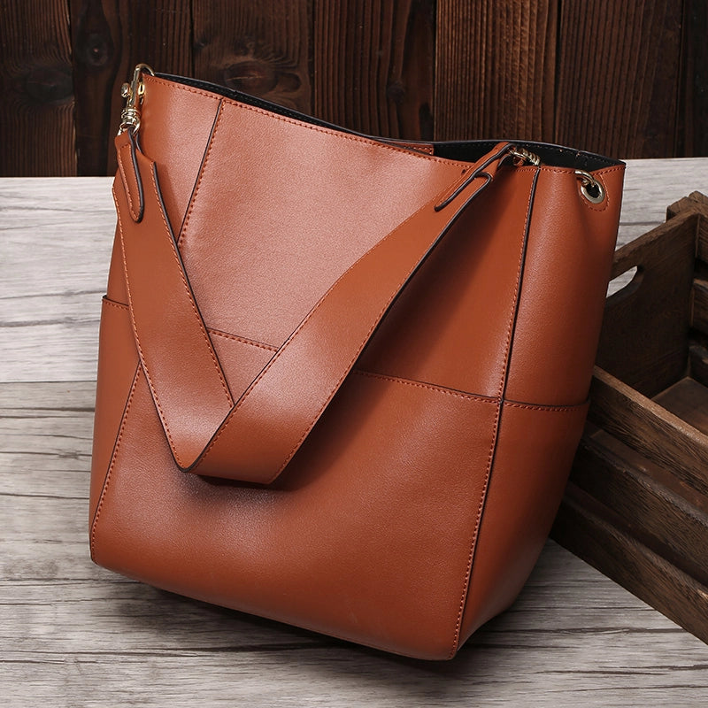 Large Leather Shoulder Bucket Bag