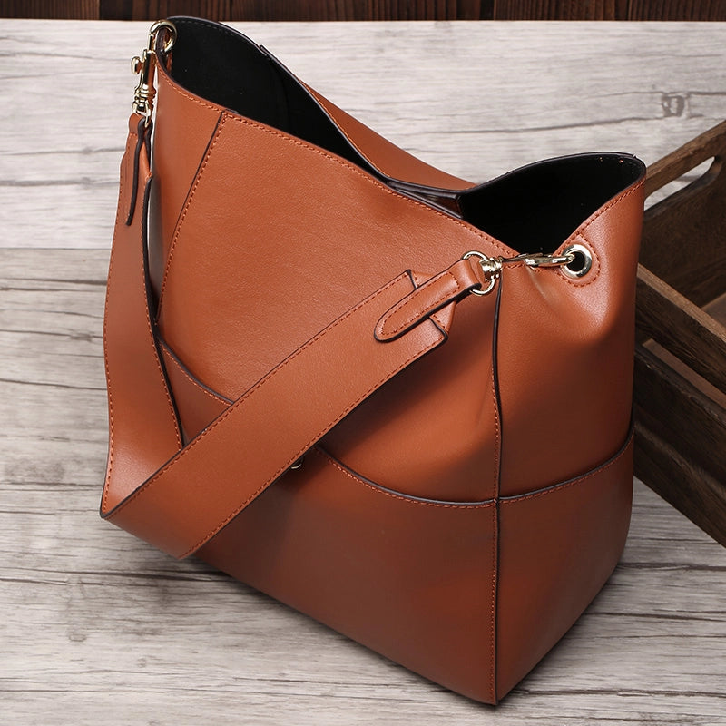 Large Leather Shoulder Bucket Bag