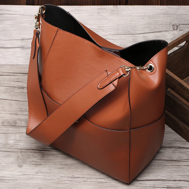 Leather Shoulder Large Bucket Bag