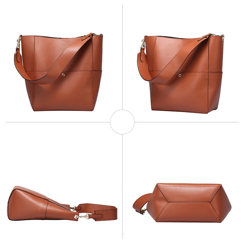 Large Leather Shoulder Bucket Bag