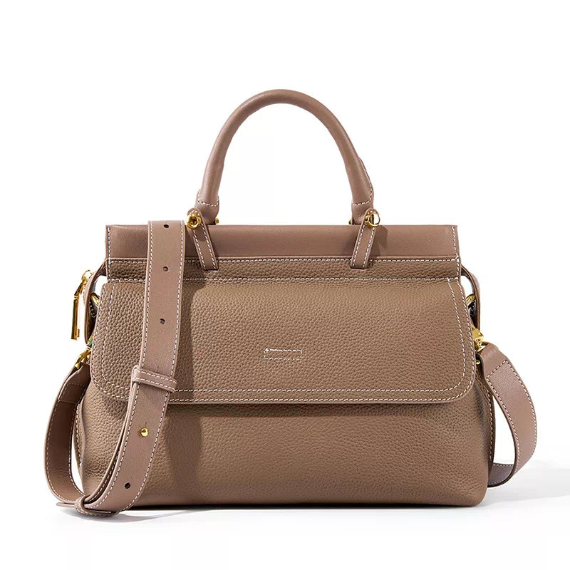 Pebbled Leather Satchel Top Handle Bag