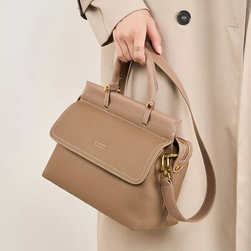 Pebbled Leather Satchel Top Handle Bag