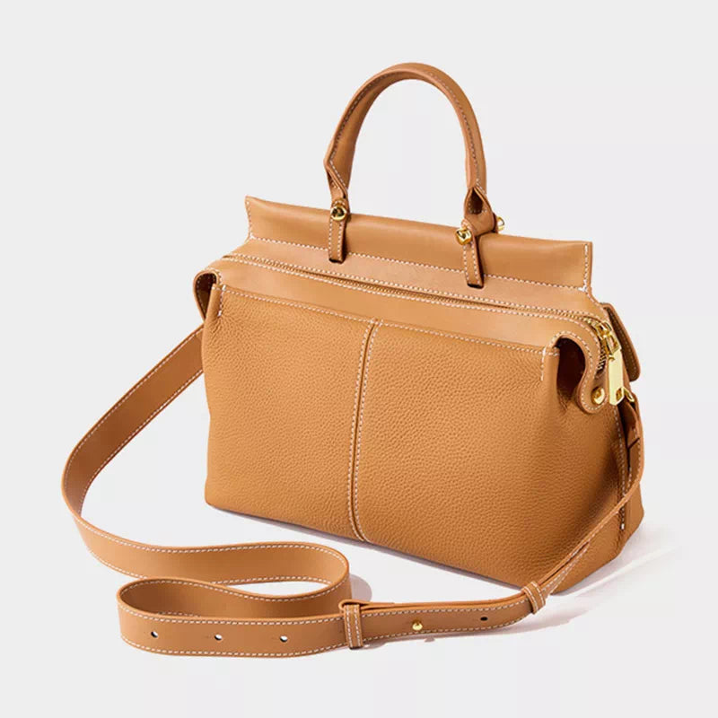 Pebbled Leather Satchel Top Handle Bag