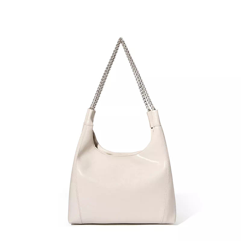 Leather Shoulder Hobo Bag With Chain Stap