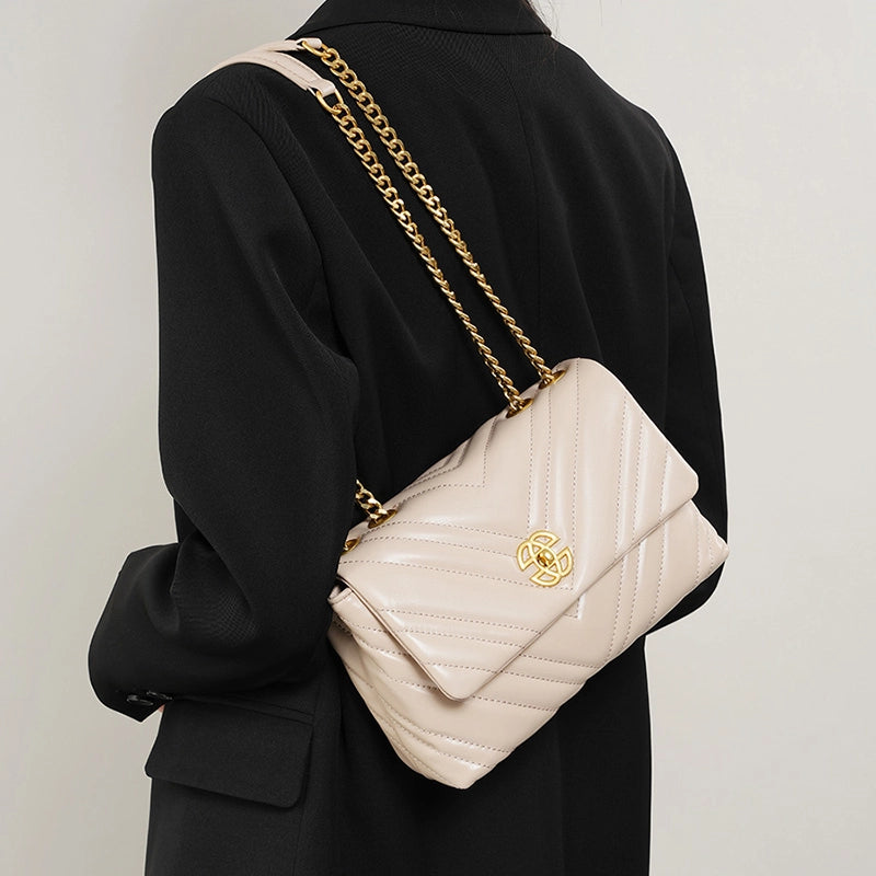 Chain Strap Leather Convertible Shoulder Bag