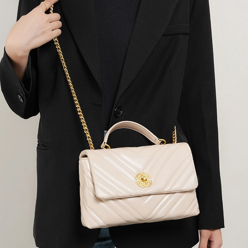 Chain Strap Leather Convertible Shoulder Bag