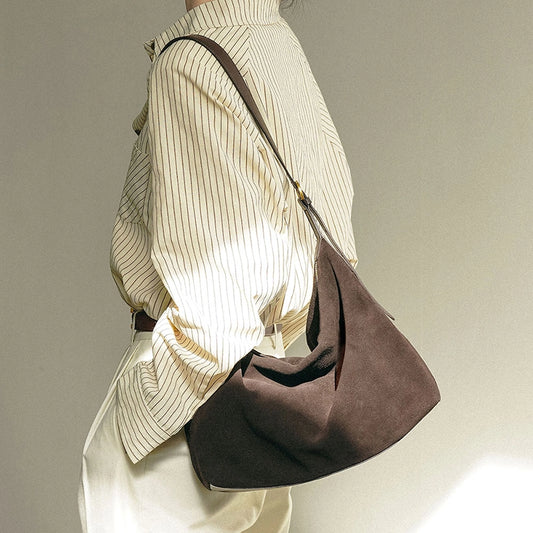 Suede Leather Convertible Shoulder Hobo Bag