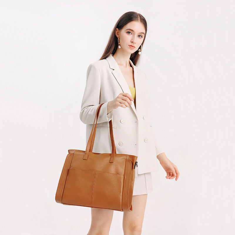 Leather Crossbody Work Tote Bag
