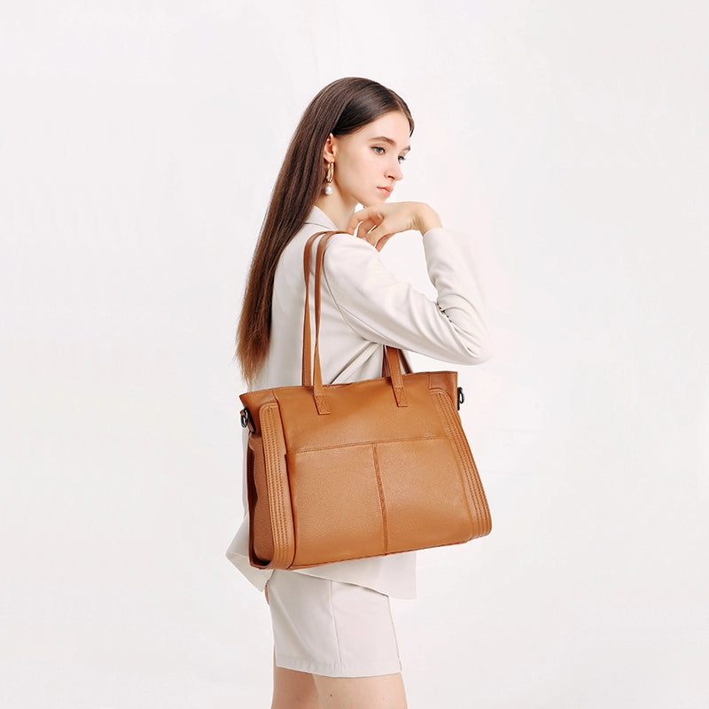 Leather Crossbody Work Tote Bag