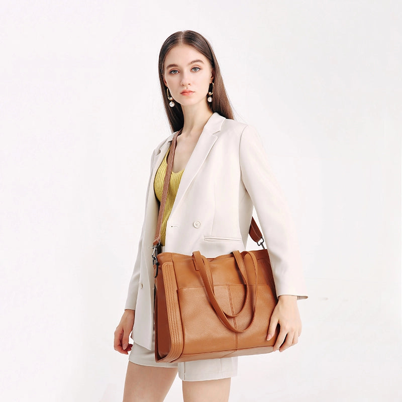 Leather Crossbody Work Tote Bag