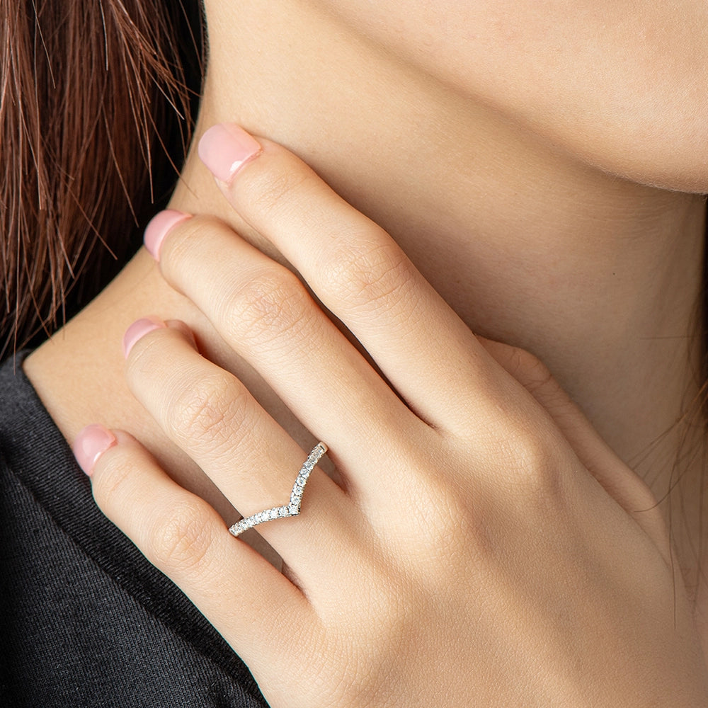 Sparkling Row Eternity Wishbone Ring