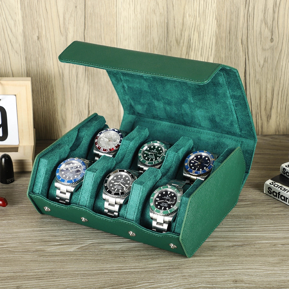 Saffiano Leather Watch Case For 6 Watches