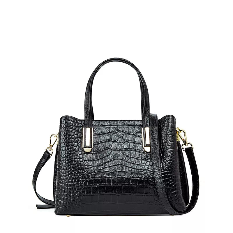 Crocodile Embossed Leather Satchel