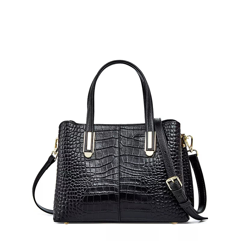 Crocodile Embossed Leather Satchel