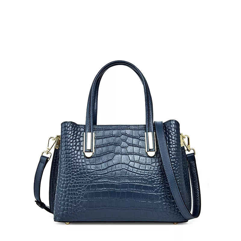 Crocodile Embossed Leather Satchel