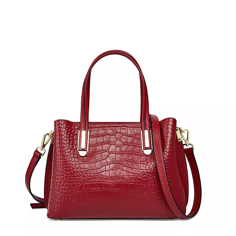 Crocodile Embossed Leather Satchel