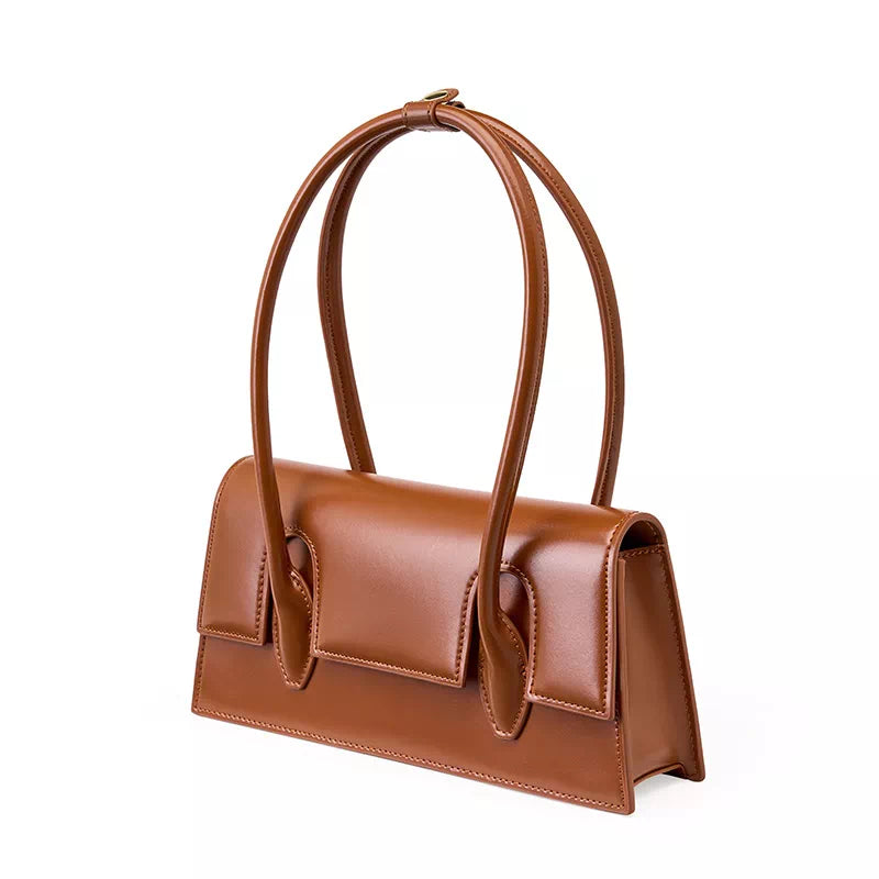 Leather Flap Baguette Shoulder Bag