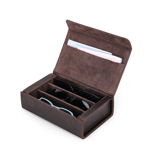 3-Pair Leather Sunglasses Travel Case
