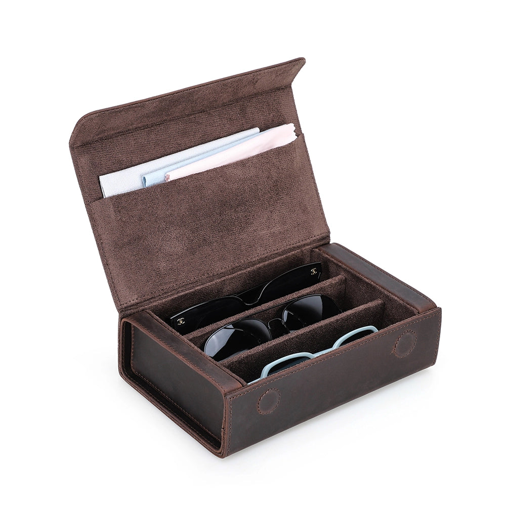 3-Pair Leather Sunglasses Travel Case