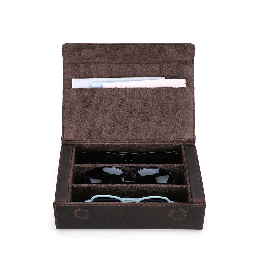 3-Pair Leather Sunglasses Travel Case