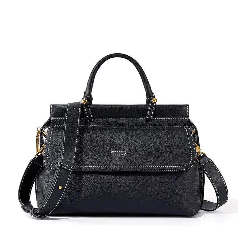 Pebbled Leather Satchel Top Handle Bag