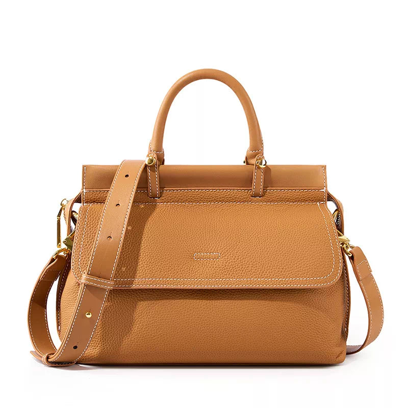 Pebbled Leather Satchel Top Handle Bag