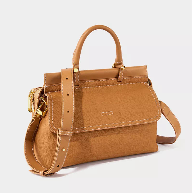 Pebbled Leather Satchel Top Handle Bag