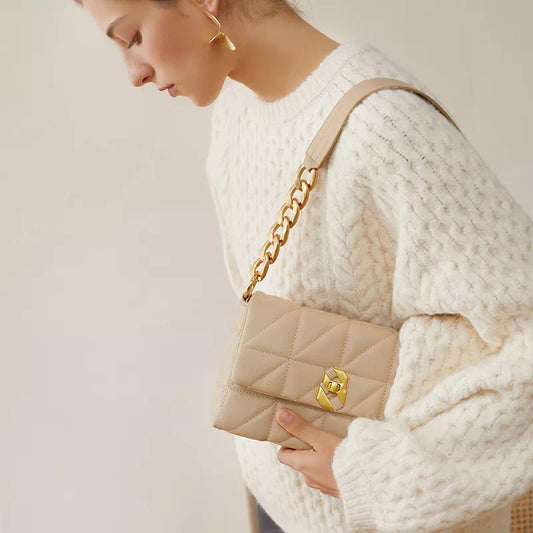 Quilted Leather Shoulder Bag With Chain
