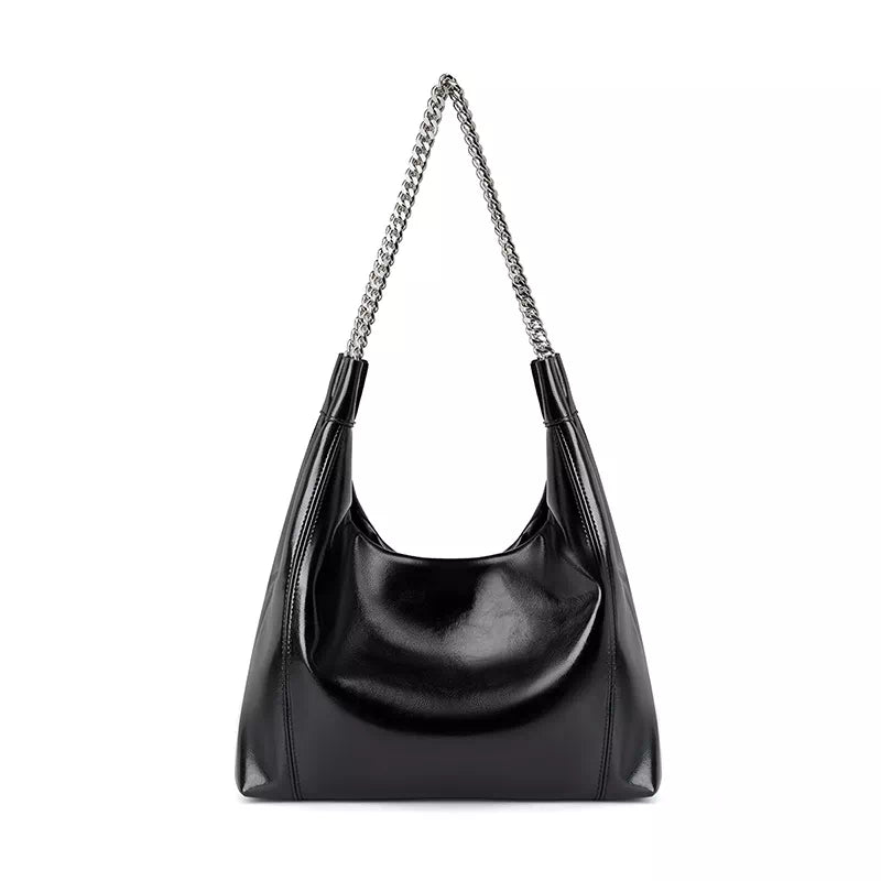 Leather Shoulder Hobo Bag With Chain