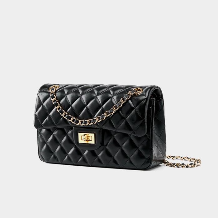 Woven Chain Strap Quilted Leather Convertible Shoulder Bag