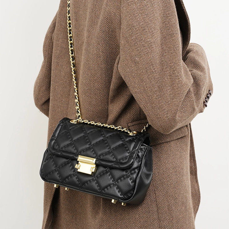 Woven Chain Strap Quilted Leather Convertible Shoulder Bag