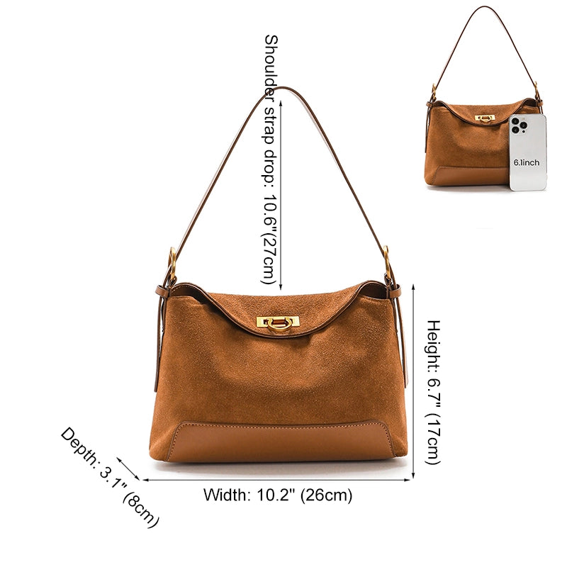 Suede Leather Convertible Shoulder Bag