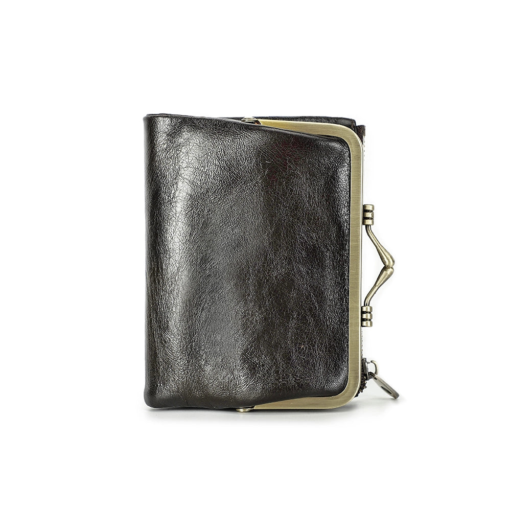 Women's Compact Leather Bifold Wallet RFID Blocking