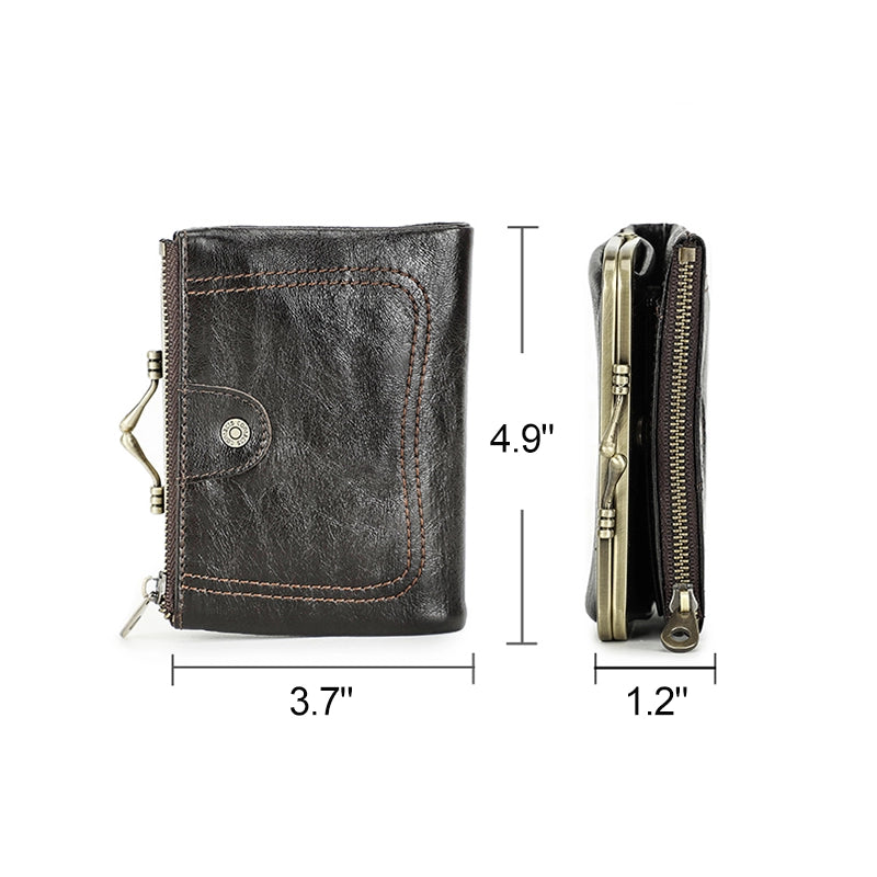 Women's Compact Leather Bifold Wallet RFID Blocking