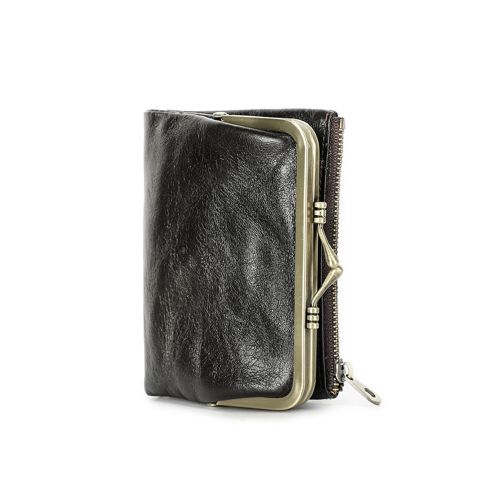 Women's Compact Leather Bifold Wallet RFID Blocking