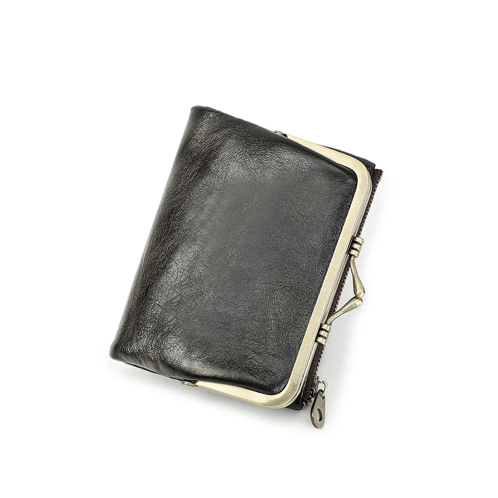 Women's Compact Leather Bifold Wallet RFID Blocking