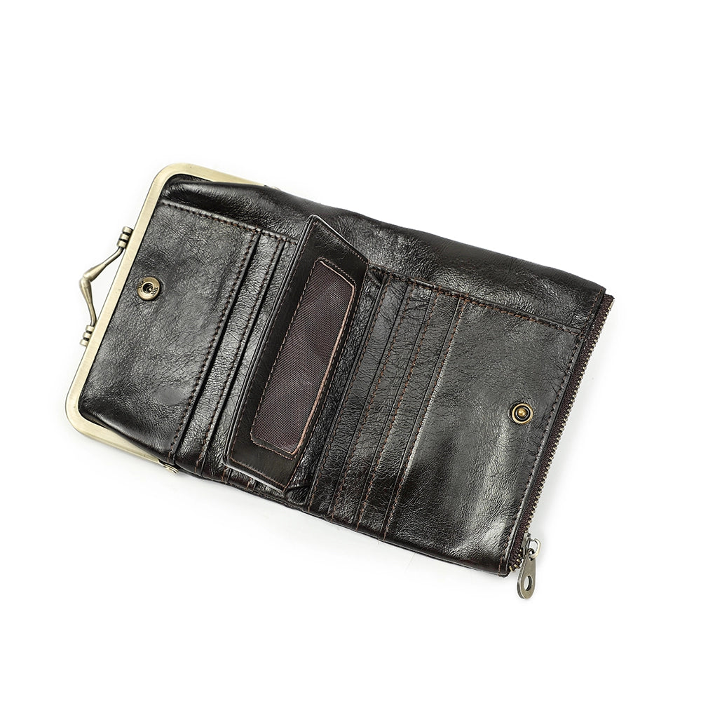 Women's Compact Leather Bifold Wallet RFID Blocking