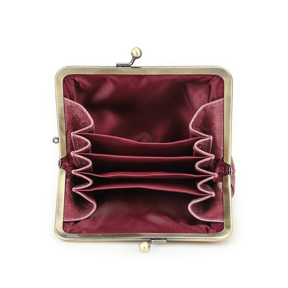 Women's Kiss Lock Leather Accordion Wallet