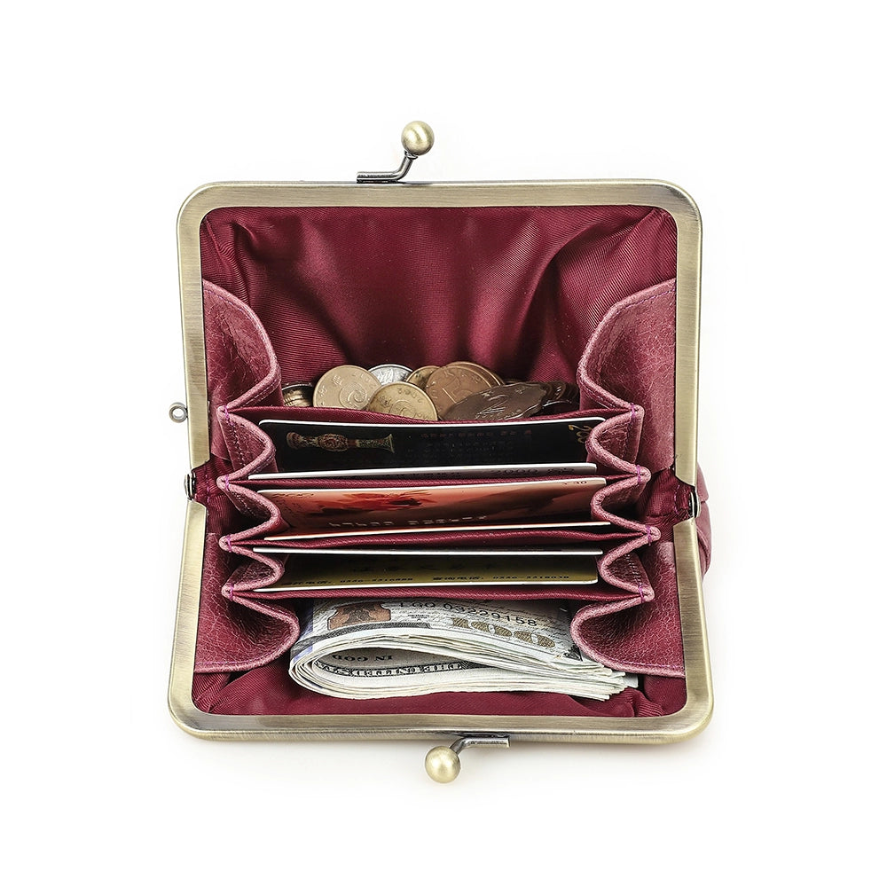 Women's Kiss Lock Leather Accordion Wallet