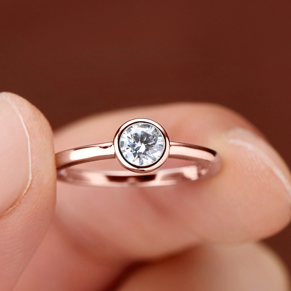 18K Rose Gold Plated Solitaire Ring