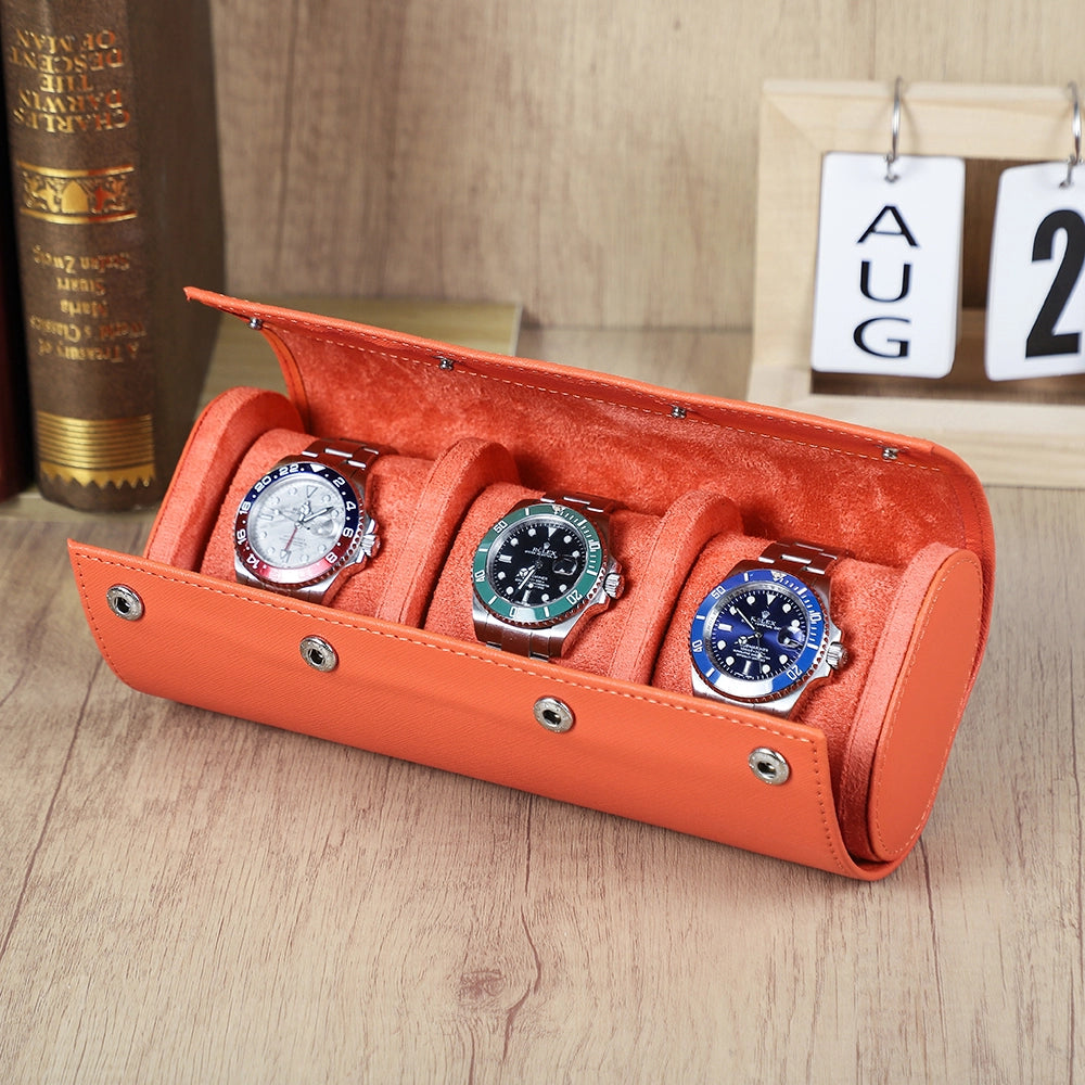 Saffiano Leather Watch Case For 3 Watches