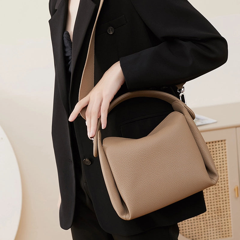 Pebbled Leather Crossbody Bag With Top Handle
