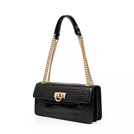 Square Chain Leather Baguette Bag